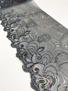 Marbled Black 7.25" Wide Embroidered Lace Trim