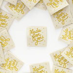 Load image into Gallery viewer, Gold "Made For You" Woven Labels | Pack of 8 | Sarah Hearts
