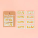 Load image into Gallery viewer, Gold "Stitched With Love" Woven Labels | Pack of 8 | Sarah Hearts
