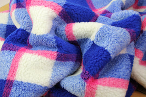 Blue/Hot Pink Large Check Cozy Thick Teddy Fleece | Atelier Jupe | By The Half Yard