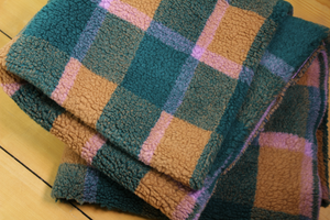 Green/Camel Large Check Cozy Thick Teddy Fleece | Atelier Jupe | By The Half Yard