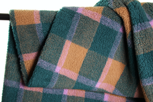 Green/Camel Large Check Cozy Thick Teddy Fleece | Atelier Jupe | By The Half Yard