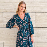 Load image into Gallery viewer, Petrol &amp; Mauve Abstract Leaves Rayon Viscose | Atelier Jupe | By The Half Yard
