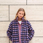 Load image into Gallery viewer, Purple/Navy 3/4" Check Cozy Thick Teddy Fleece | Atelier Jupe | By The Half Yard
