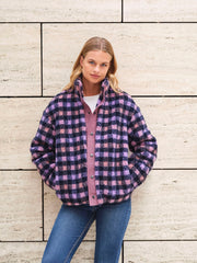 Load image into Gallery viewer, Purple/Navy 3/4&quot; Check Cozy Thick Teddy Fleece | Atelier Jupe | By The Half Yard
