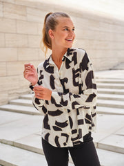 Load image into Gallery viewer, Black Geometric Blocks on Ivory Rayon Viscose | Atelier Jupe | By The Half Yard
