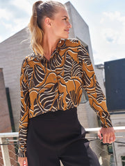 Load image into Gallery viewer, Black Leaves on Pecan Rayon Viscose | Atelier Jupe | By The Half Yard
