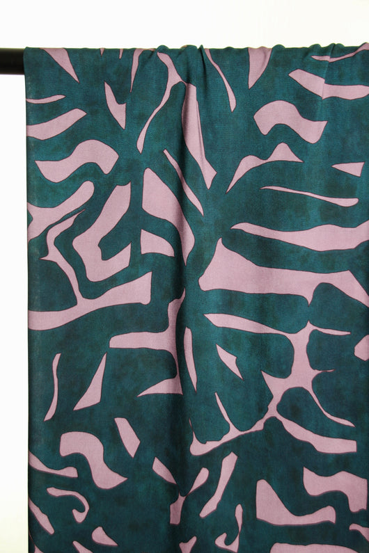 Petrol & Mauve Abstract Leaves Rayon Viscose | Atelier Jupe | By The Half Yard