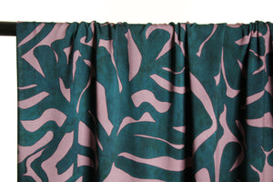 Petrol & Mauve Abstract Leaves Rayon Viscose | Atelier Jupe | By The Half Yard