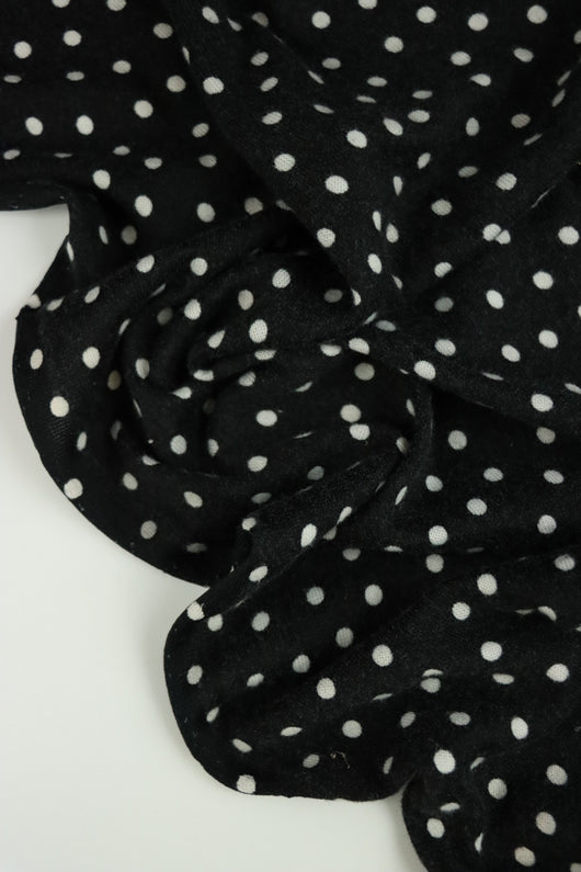 Polka Dots on Black  Brushed Hacci Sweater Knit