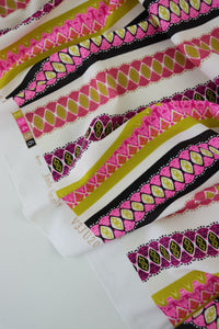 1YD PRECUT; Pink & Pear Funky Horizontal Stripe Nylon Spandex Tricot | Designer Deadstock