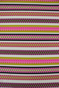 1YD PRECUT; Pink & Pear Funky Horizontal Stripe Nylon Spandex Tricot | Designer Deadstock
