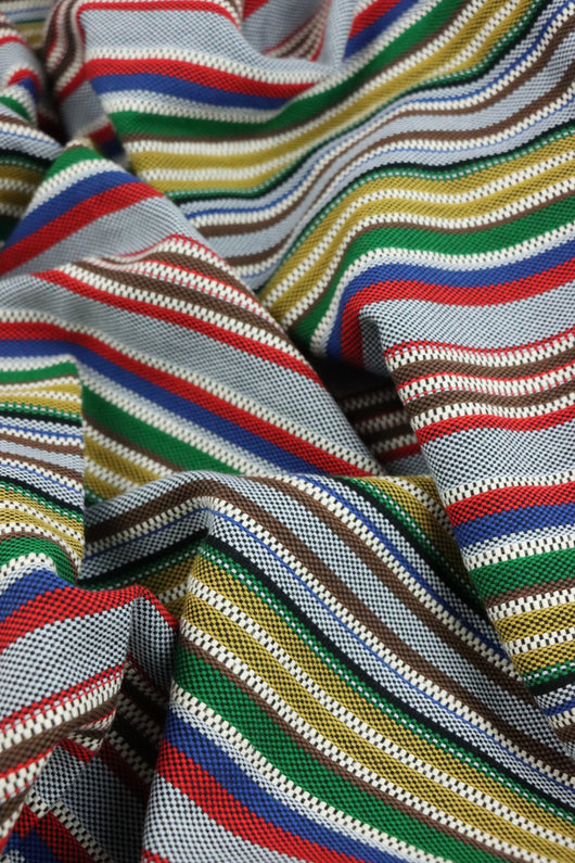 Red/Blue/Green/Yellow/Brown Striped Jacquard Woven | Designer Deadstock