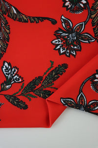 Fanned Floral on Red Nylon Spandex Tricot | Designer Deadstock