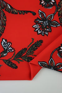 1YD PRECUT; Fanned Floral on Red Nylon Spandex Tricot | Designer Deadstock