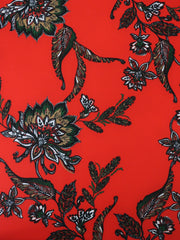 Load image into Gallery viewer, Fanned Floral on Red Nylon Spandex Tricot | Designer Deadstock
