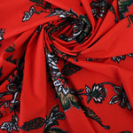 Load image into Gallery viewer, Fanned Floral on Red Nylon Spandex Tricot | Designer Deadstock
