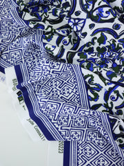 Load image into Gallery viewer, Cobalt &amp; Olive Single Border Mosaic Nylon Spandex Tricot | Designer Deadstock
