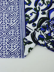 Load image into Gallery viewer, Cobalt &amp; Olive Single Border Mosaic Nylon Spandex Tricot | Designer Deadstock
