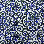 Load image into Gallery viewer, Cobalt &amp; Olive Single Border Mosaic Nylon Spandex Tricot | Designer Deadstock
