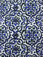 Load image into Gallery viewer, Cobalt &amp; Olive Single Border Mosaic Nylon Spandex Tricot | Designer Deadstock
