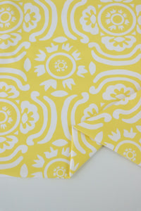 White Floral on Light Yellow Matte Nylon Spandex Tricot | Designer Deadstock