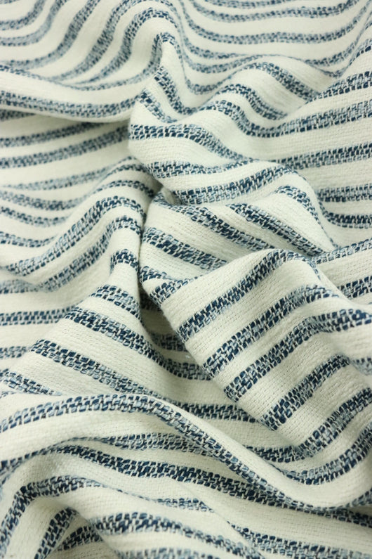 Navy & Ivory Striped Jacquard Woven | Designer Deadstock