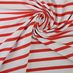 Load image into Gallery viewer, Tomato &amp; White Stripe Matte Nylon Spandex Tricot | Designer Deadstock
