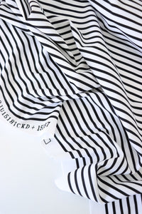 1/4" Ivory & 1/8" Black Vertical Stripe Nylon Spandex Tricot | Designer Deadstock