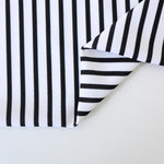 Load image into Gallery viewer, 1/4&quot; Ivory &amp; 1/8&quot; Black Vertical Stripe Nylon Spandex Tricot | Designer Deadstock
