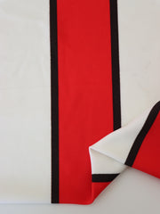 Load image into Gallery viewer, 1YD PRECUT; Ivory/Red/Black Wide Vertical Stripe Nylon Spandex Tricot | Designer Deadstock
