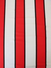 Load image into Gallery viewer, 1YD PRECUT; Ivory/Red/Black Wide Vertical Stripe Nylon Spandex Tricot | Designer Deadstock

