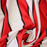 Load image into Gallery viewer, 1YD PRECUT; Ivory/Red/Black Wide Vertical Stripe Nylon Spandex Tricot | Designer Deadstock
