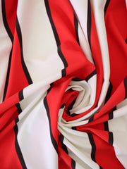 Load image into Gallery viewer, 1YD PRECUT; Ivory/Red/Black Wide Vertical Stripe Nylon Spandex Tricot | Designer Deadstock
