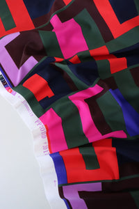 Navy/Olive/Royal/Red/Fuchsia/Lilac/Brown Blocks Nylon Spandex Tricot | Designer Deadstock