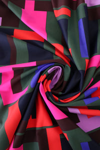 Navy/Olive/Royal/Red/Fuchsia/Lilac/Brown Blocks Nylon Spandex Tricot | Designer Deadstock