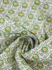 Load image into Gallery viewer, 16IN REMNANT; Dainty Green Flowers on Ivory Cotton Linen