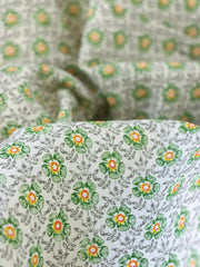 Load image into Gallery viewer, 16IN REMNANT; Dainty Green Flowers on Ivory Cotton Linen