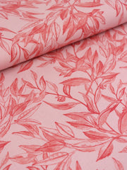 Load image into Gallery viewer, Red Foliage Sketches on Pink Cotton Linen