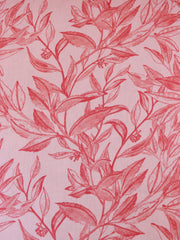 Load image into Gallery viewer, Red Foliage Sketches on Pink Cotton Linen