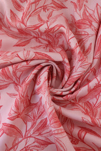 29IN REMNANT; Red Foliage Sketches on Pink Cotton Linen