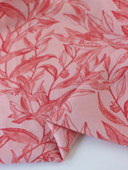 Load image into Gallery viewer, Red Foliage Sketches on Pink Cotton Linen