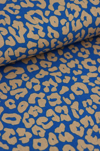 Beige Cheetah on Saphire Cotton Linen