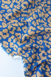Beige Cheetah on Saphire Cotton Linen