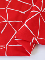 Load image into Gallery viewer, White Lines on Electric Red Linen Blend