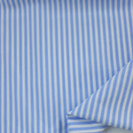 Load image into Gallery viewer, French Blue &amp; White 1/8&quot; Vertical Stripe Nylon Spandex Tricot | Designer Deadstock
