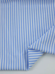 Load image into Gallery viewer, French Blue &amp; White 1/8&quot; Vertical Stripe Nylon Spandex Tricot | Designer Deadstock
