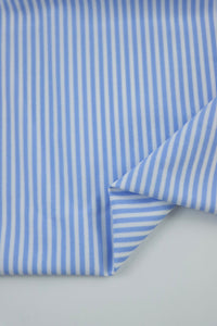 1YD PRECUT; French Blue & White 1/8" Vertical Stripe Nylon Spandex Tricot | Designer Deadstock