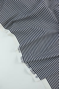Midnight Navy & White 1/8" Vertical Stripe Nylon Spandex Tricot | Designer Deadstock