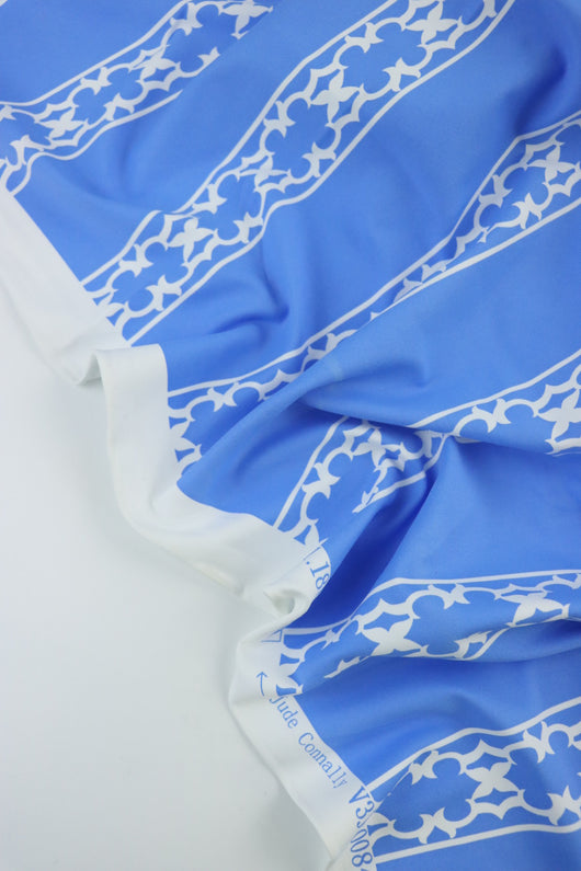 French Blue Lattice Stripe Matte Nylon Spandex Tricot | Designer Deadstock